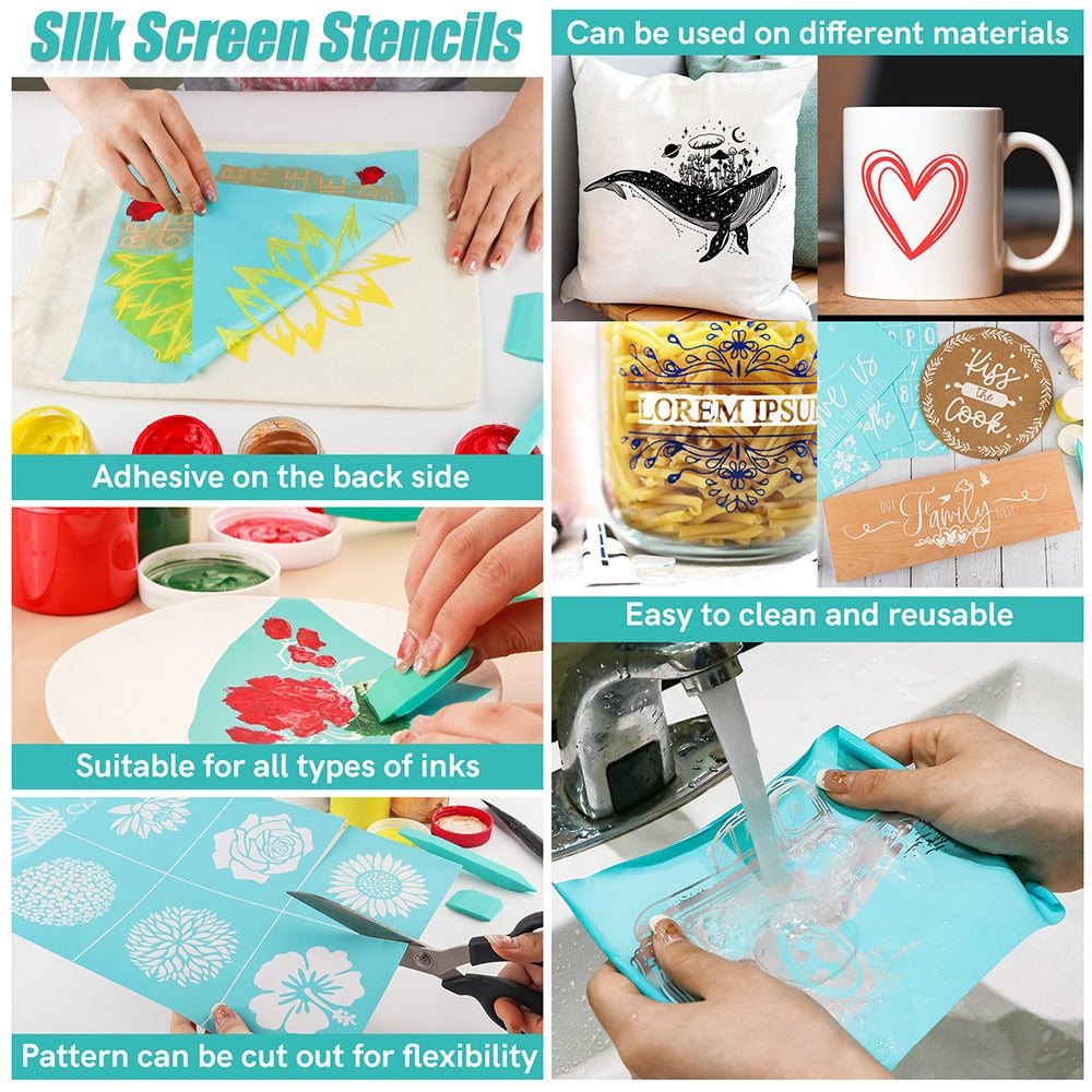 Silk para Natal dia das bruxas auto-adesivo estêncil de impressão de tela de seda reutilizável transferência de estêncil de malha lavável para pintura diy 8.5x11''